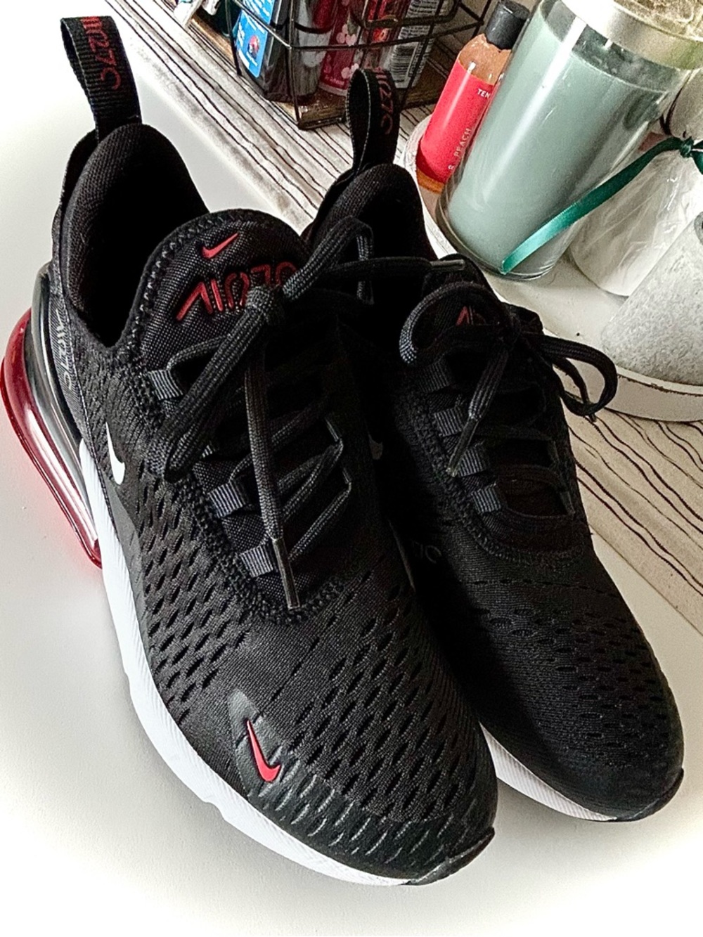 Nike Air Max 270 Black and White with Red Accents 7Y